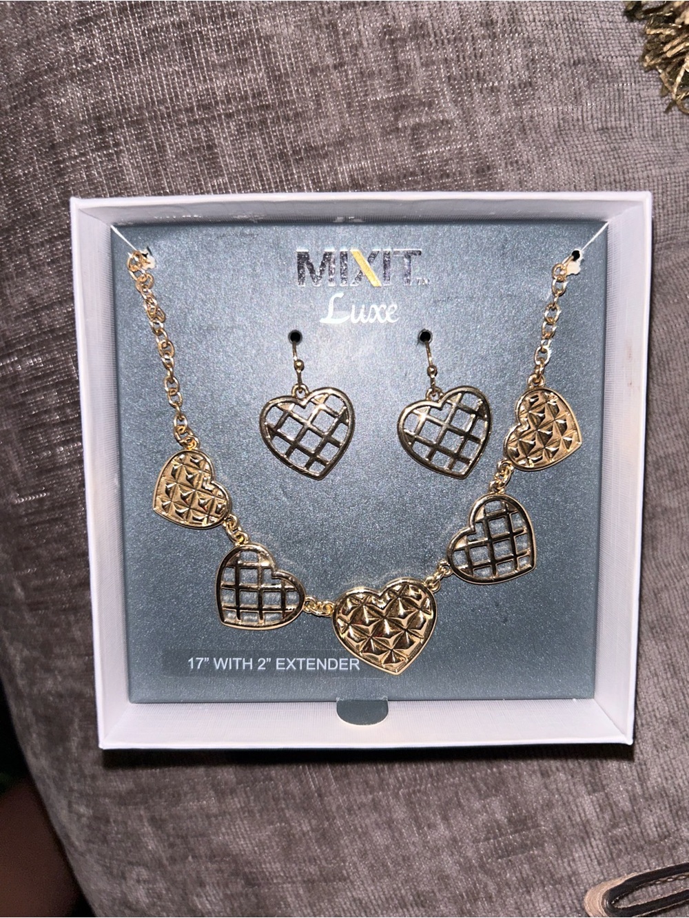 Mixit Gold Heart Necklace and Dangle Earring Set